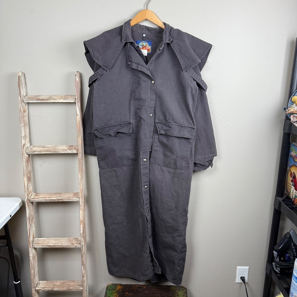 Vintage Express Rider Brown Cotton Duster Trench Snap Jacket Medium, USA